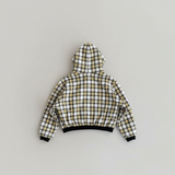 Rivara Wende-Hoodie Damen – Karo-Außenseite mit Kapuze, Flatlay-Rückansicht