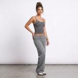 Graues 2-teiliges Set Damen mit Wide-Leg-Hose und Umschlagbund