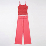 Koralle gestreiftes Zweiteiler-Set Damen Top und Wide-Leg-Hose Produktansicht