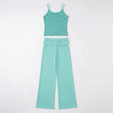 Mintgrünes gestreiftes Zweiteiler-Set Damen Top und Hose Produktansicht