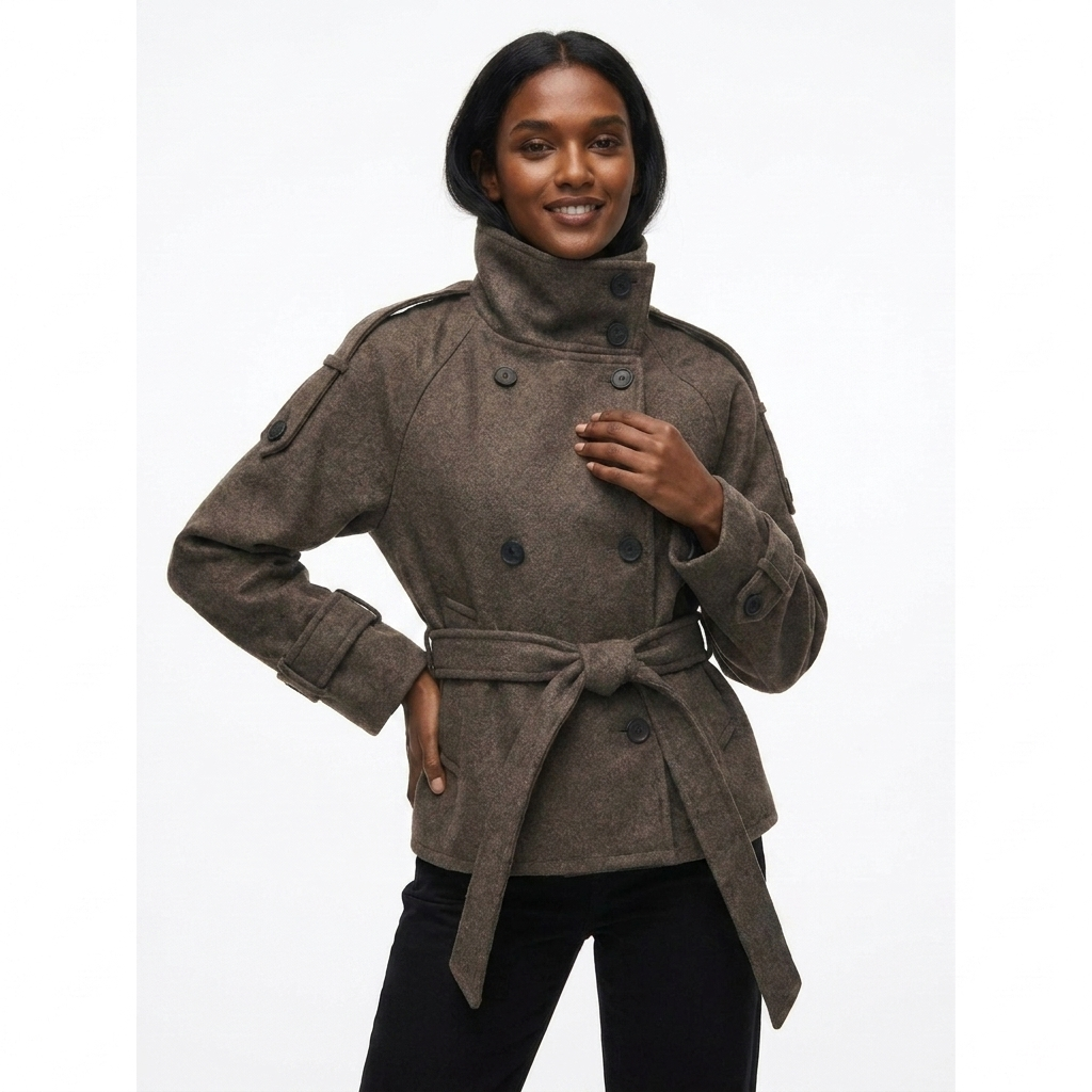 Kurzer Trenchcoat mit Bindegürtel – Rückansicht
