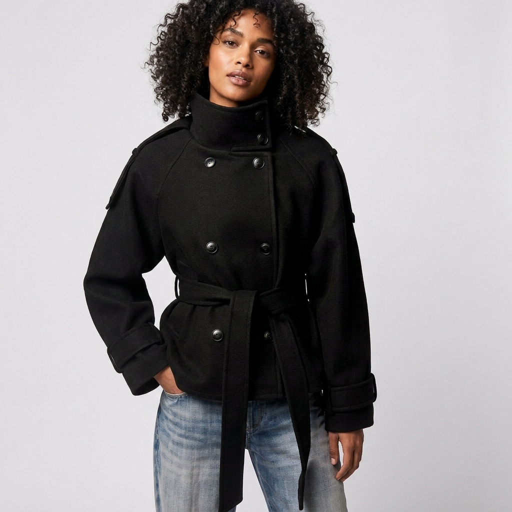 Kurzer Trenchcoat mit doppelter Knopfleiste für Damen