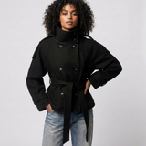 Eleganter kurzer Damen Trenchcoat mit Stehkragen