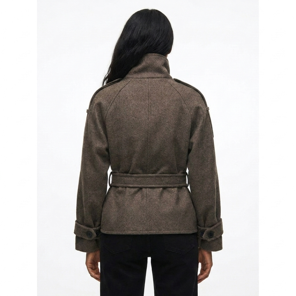 Kurzer Damen Trenchcoat mit Bindegürtel elegant gestylt