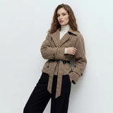 Karierte Trenchjacke Damen in Braun-Beige – Vorderansicht