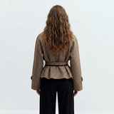 Karierter Trenchcoat Damen kurz in Braun-Beige – Detailansicht