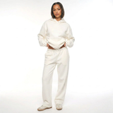 Loungewear-Set Damen in Creme mit Kapuzenpullover und weiter Jogginghose