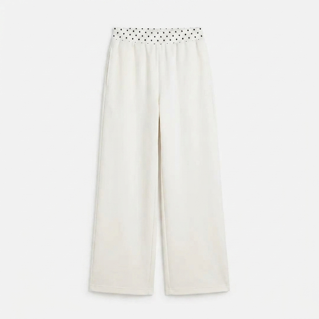 Weite Jogginghose Damen creme mit getupftem Bund Produktansicht