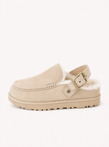 Beige Leder-Clogs Damen mit Schnallenriemchen, Detailansicht
