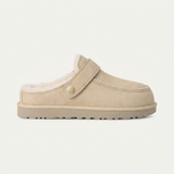 Beige gefütterte Clogs Damen mit robuster Profilsohle, Seitenansicht
