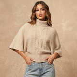 Elvienne Strick-Rollkragenpullover in Beige mit Zopfmuster