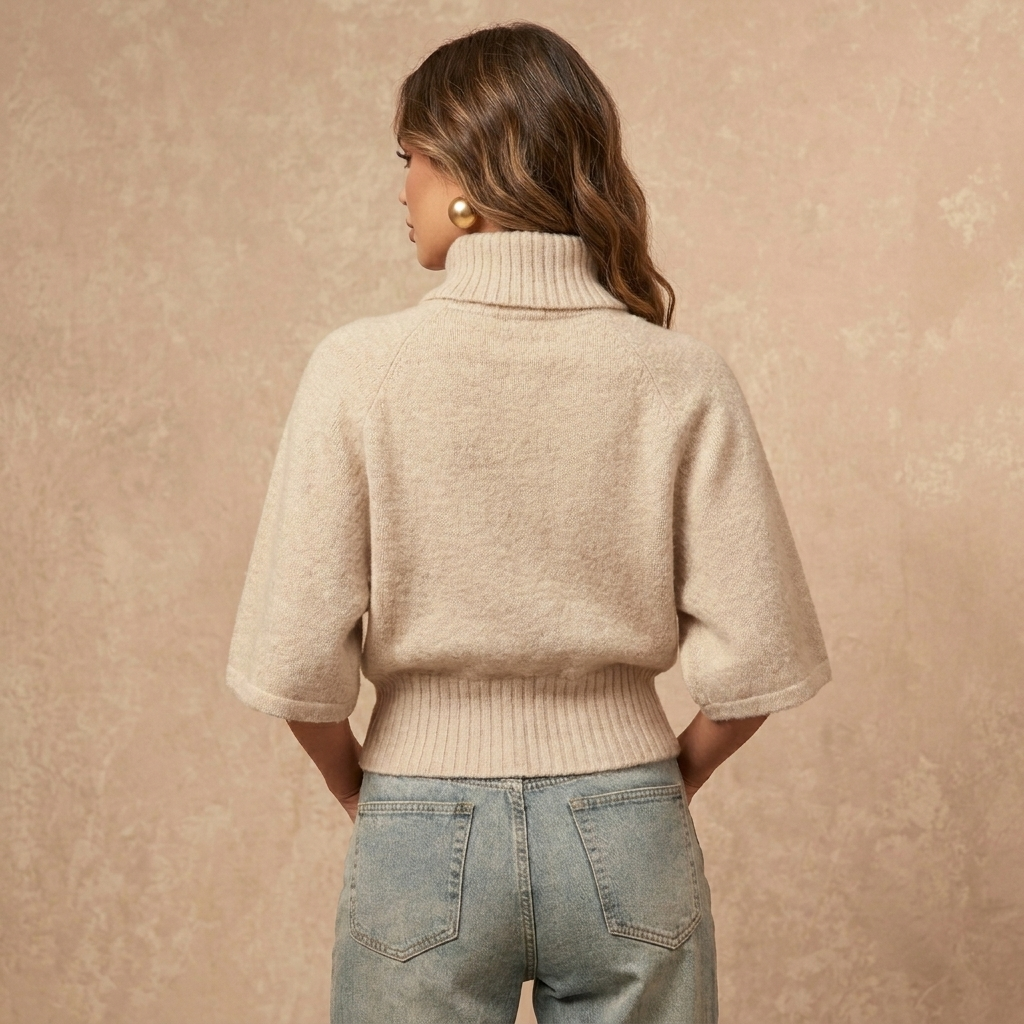 Femininer Strickpullover in Beige zu Denim kombiniert