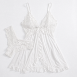 Schwarzes Spitzen-Babydoll Dessous-Set