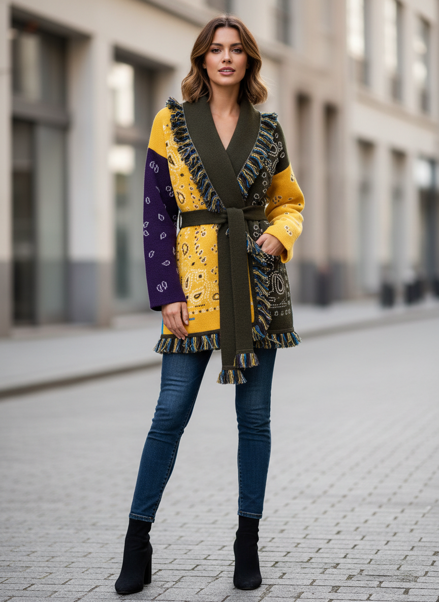meliora cardigan lila gelb modell studio