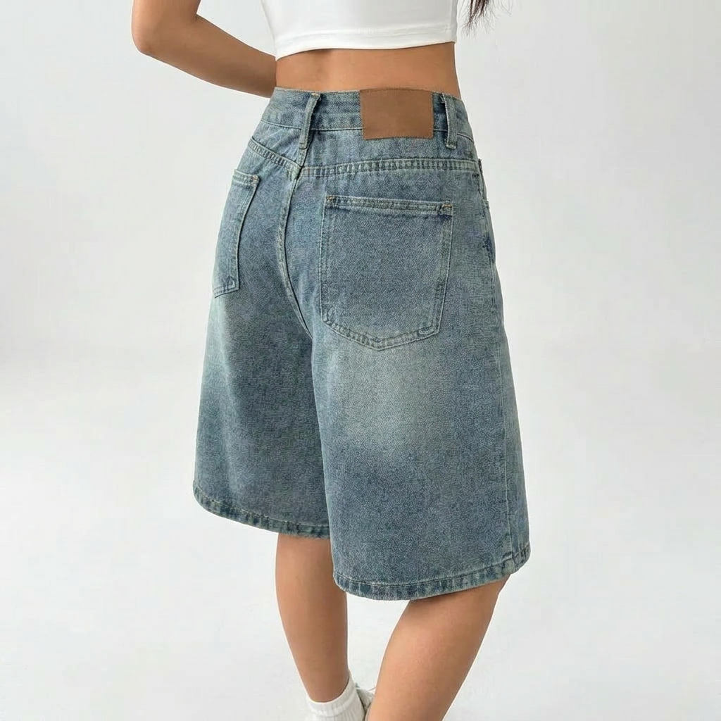 Vayla Denim Bermuda Shorts in Hellblau – Rückansicht mit Hintertaschen und Streetstyle-Look