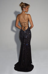 Loreviana | Glitzer Abendkleid mit Strass & Rücken-Schnürung