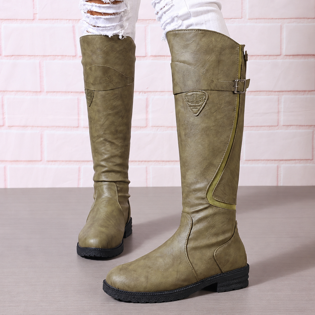 Hohe Stiefel Damen in Olivgrün mit weichem Schaft und Fußbett, Vorderansicht