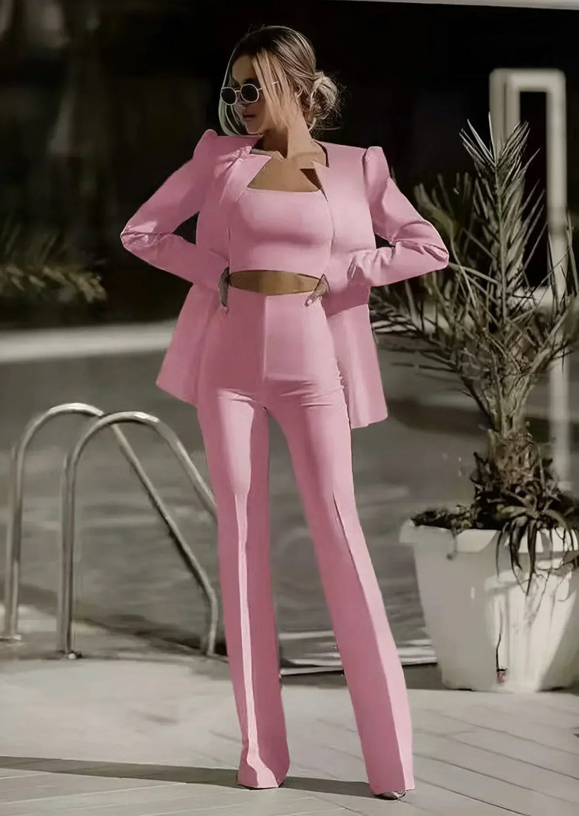 Elegantes Blazer-Set Damen in Rosa mit ausgestellter Flared Hose