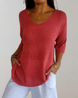 Laluna Gestrickter Top mit V-Ausschnitt für Damen