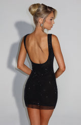 Stellara | Glitzer-Mesh Minikleid mit eckigem Ausschnitt & tiefem Rückenausschnitt