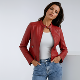 Veloura Bikerjacke Damen rot vegan Leder