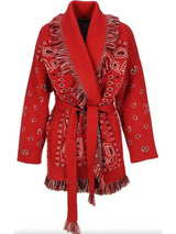 Meliora Bandana Cardigan | Warme Damen Strickjacke mit Fransen & Muster
